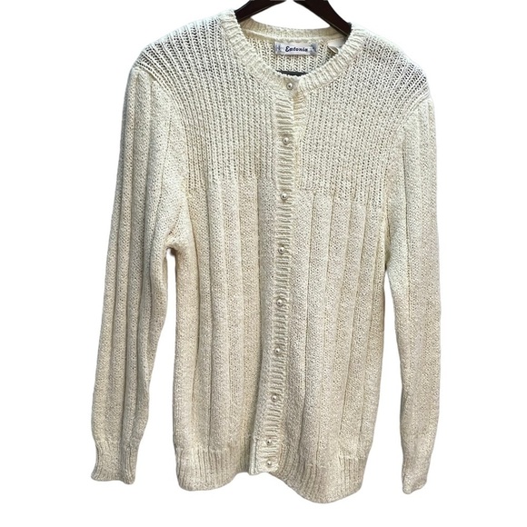 Vintage Sweaters - Vintage eatonia ivory pearl button front cardigan sweater size L